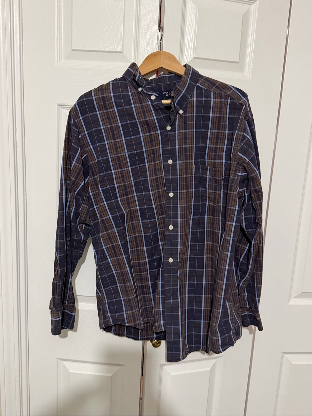 Men's Button-Down Plaid Shirt - Brown & Blue L